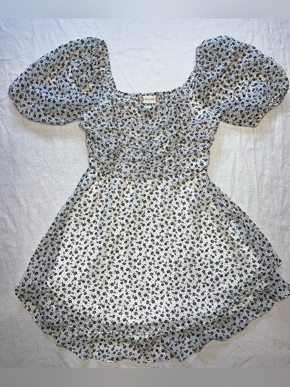 whimsycore fairy ditsy floral smocked puff sleeve cottagecore mini dress